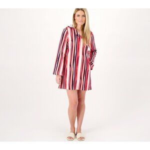 Denim & Co Beach French Terry Striped Cover Up Tunic Size M BOHO A590714 NEW